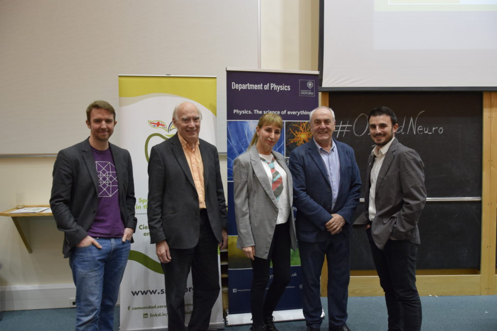 (from left to right):Mr. Matthew Tompkins, Prof. Tim Bliss, Prof. Susan Greenfield, Prof. Javier de Felipe and Mr. Pablo Muñoz (Director of SRUK Oxford Constituency)