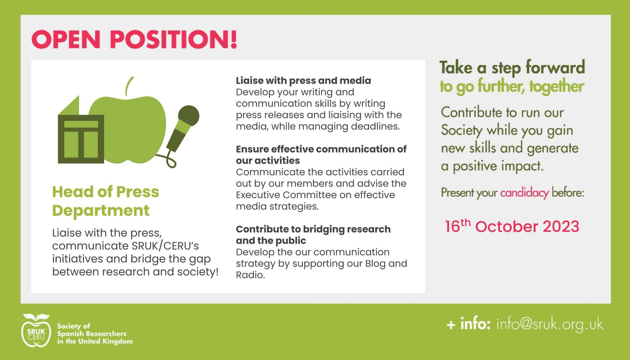 Open Role Head of the Press Department SRUK/CERU